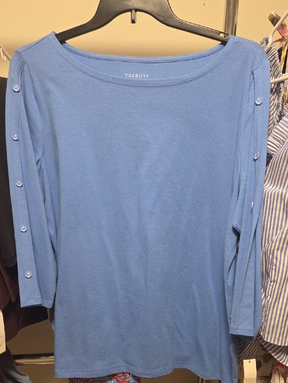Talbots Light Blue Boatneck Long-Sleeve Top with Sleeve Buttons